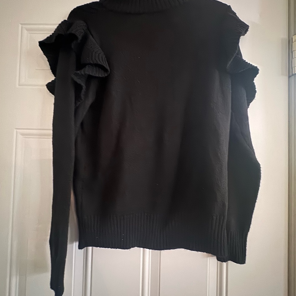 Black Women's Sweater with Ruffle Details - Picture 6 of 9